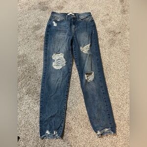 Distressed Blue Women's SO High Rise Mom Jeans